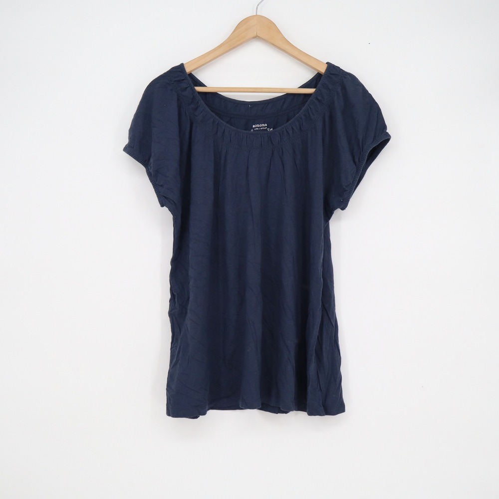 Sonoma Life + Style Navy Blue Scoop Neck Short Sleeve Top XL Cotton Modal Blend